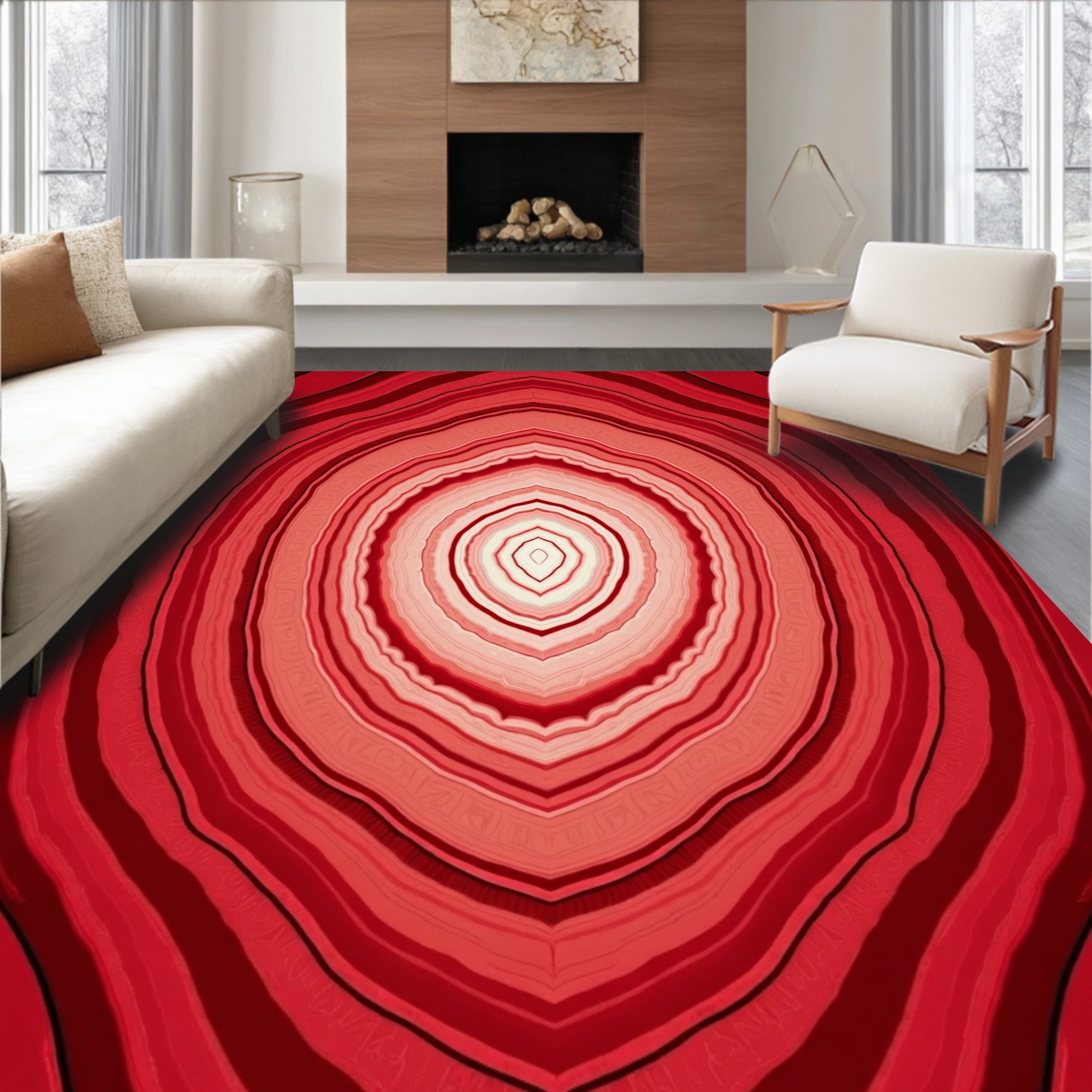 Concentric Red Agate Slices Pattern Rug