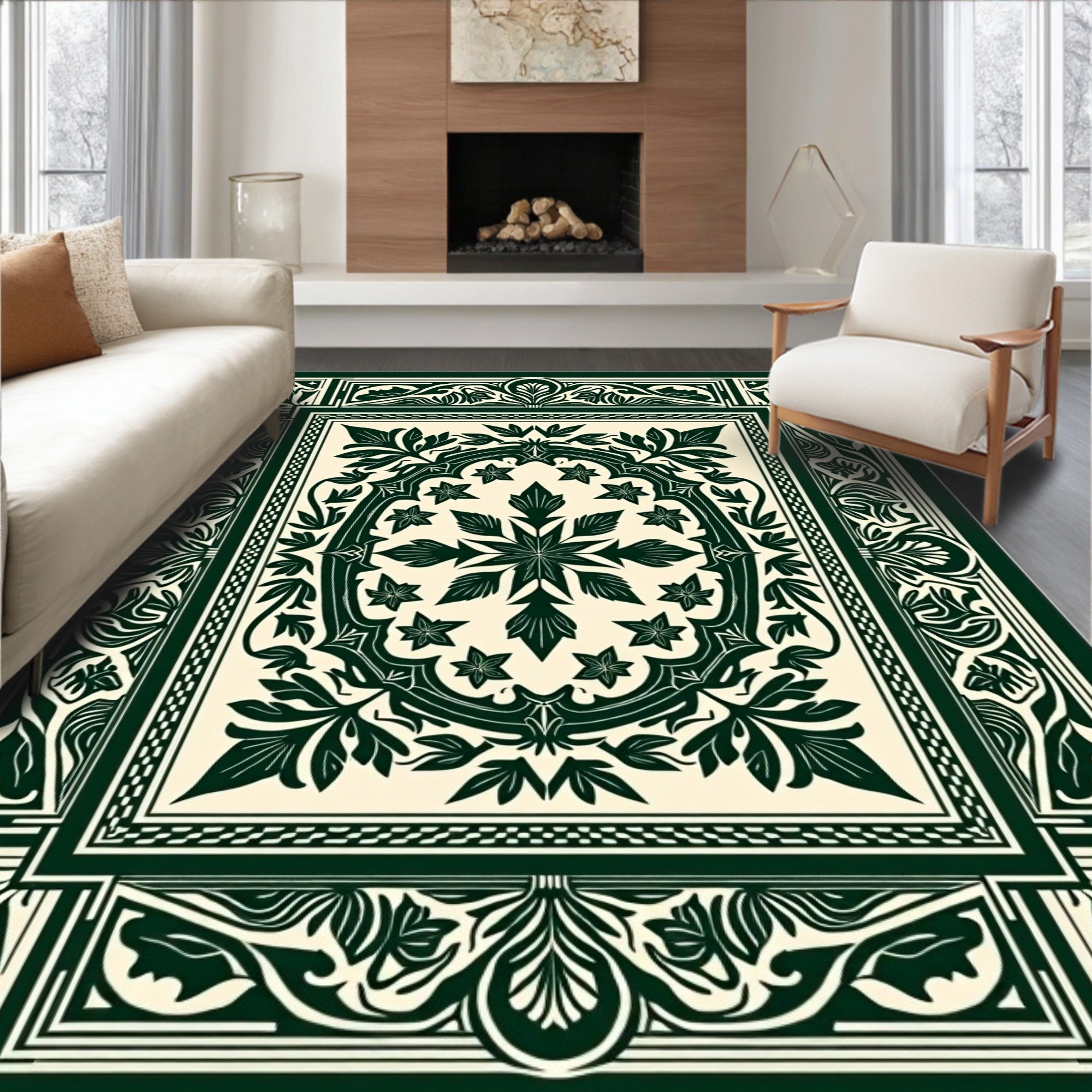 Ornate Floral Scrollwork Design Rug