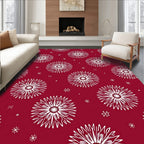 Floral Starburst Patterned Red Rug