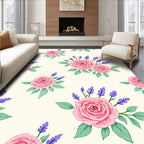 Pink Rose Lavender Botanical Pattern Rug