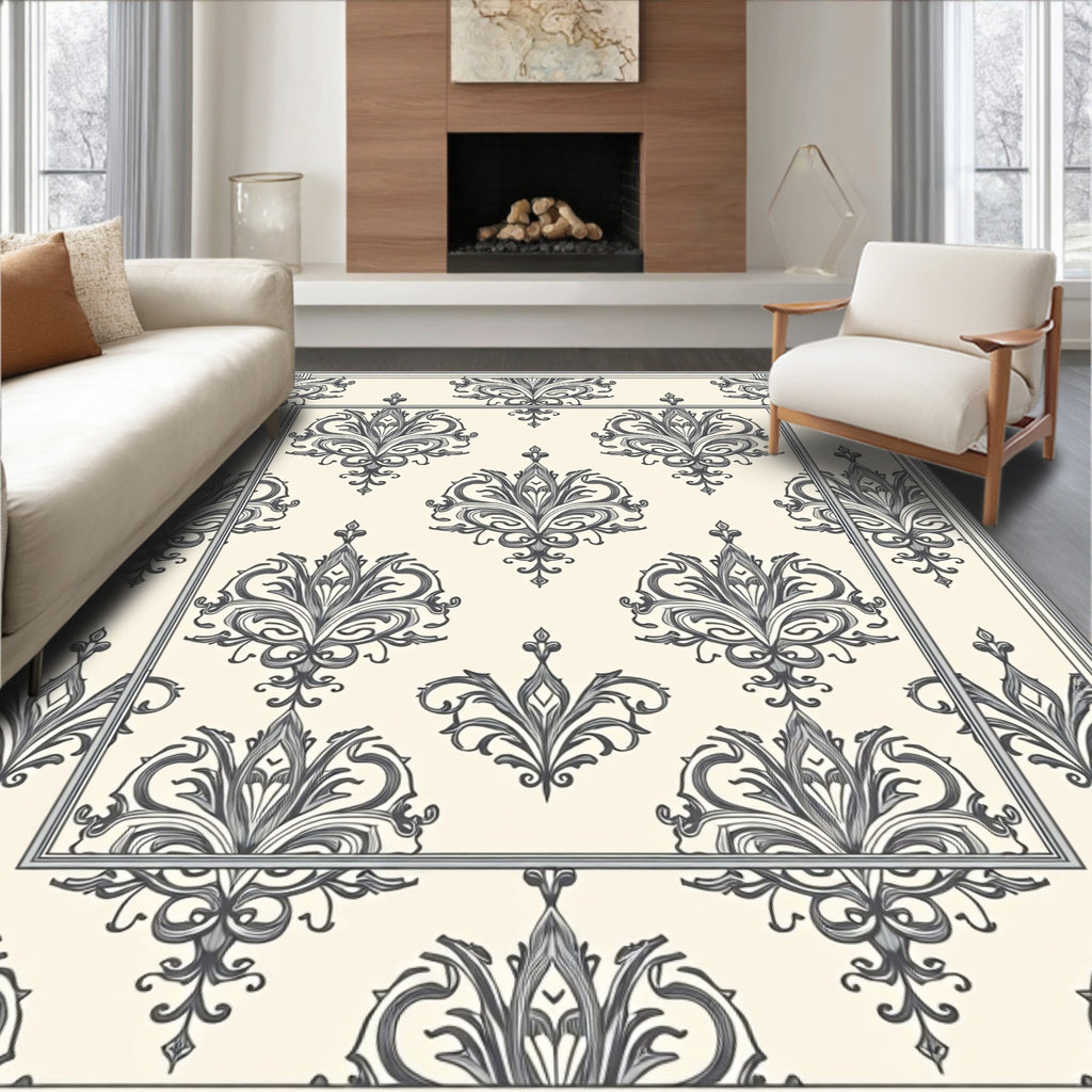 Elegant Damask Vintage Scroll Pattern Rug