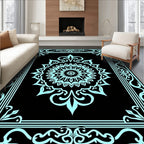 Aqua Floral Mandala With Outer Border Rug
