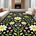 Whimsical Green Frog Floral Garden Rug