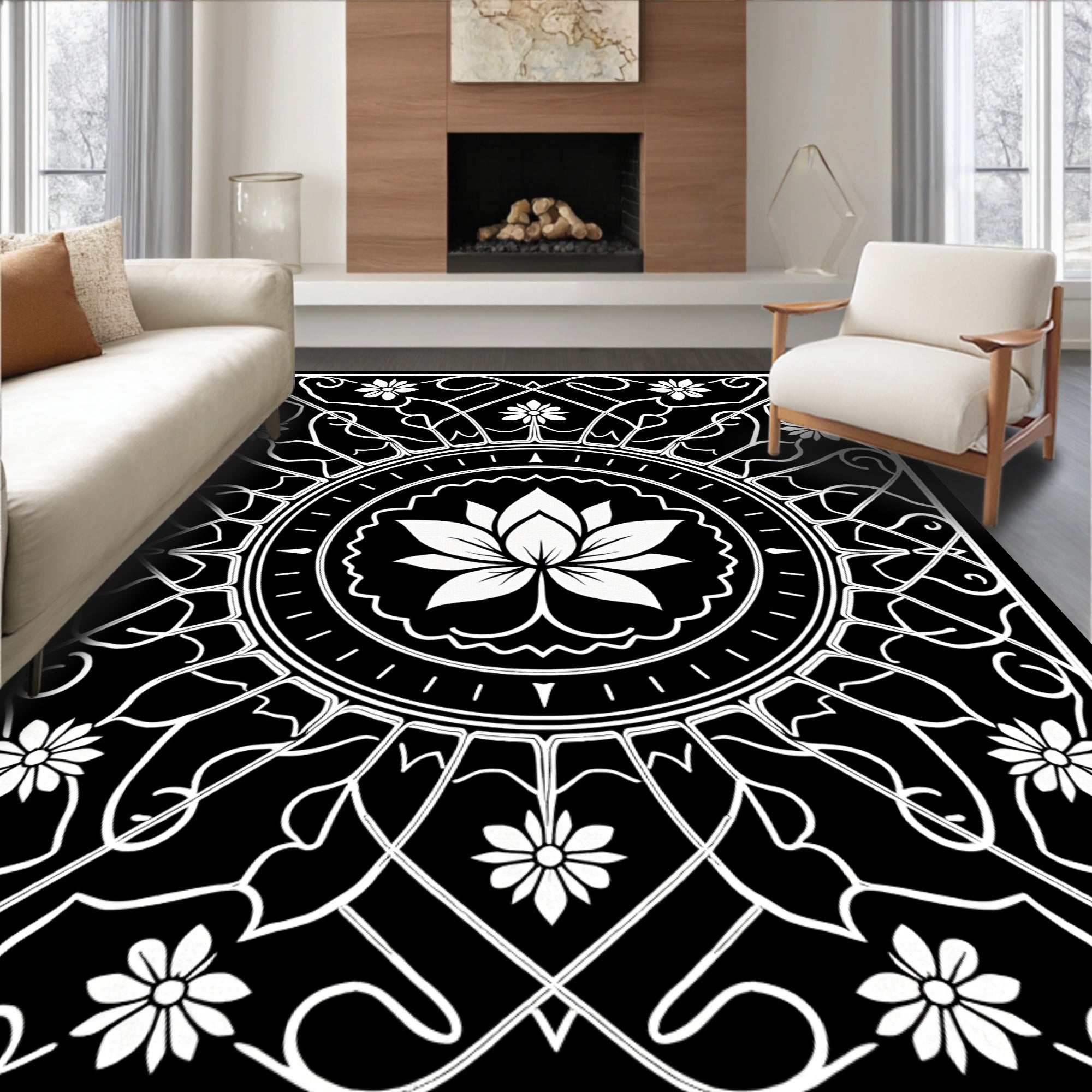 Classic Floral Mandala Pattern Rug