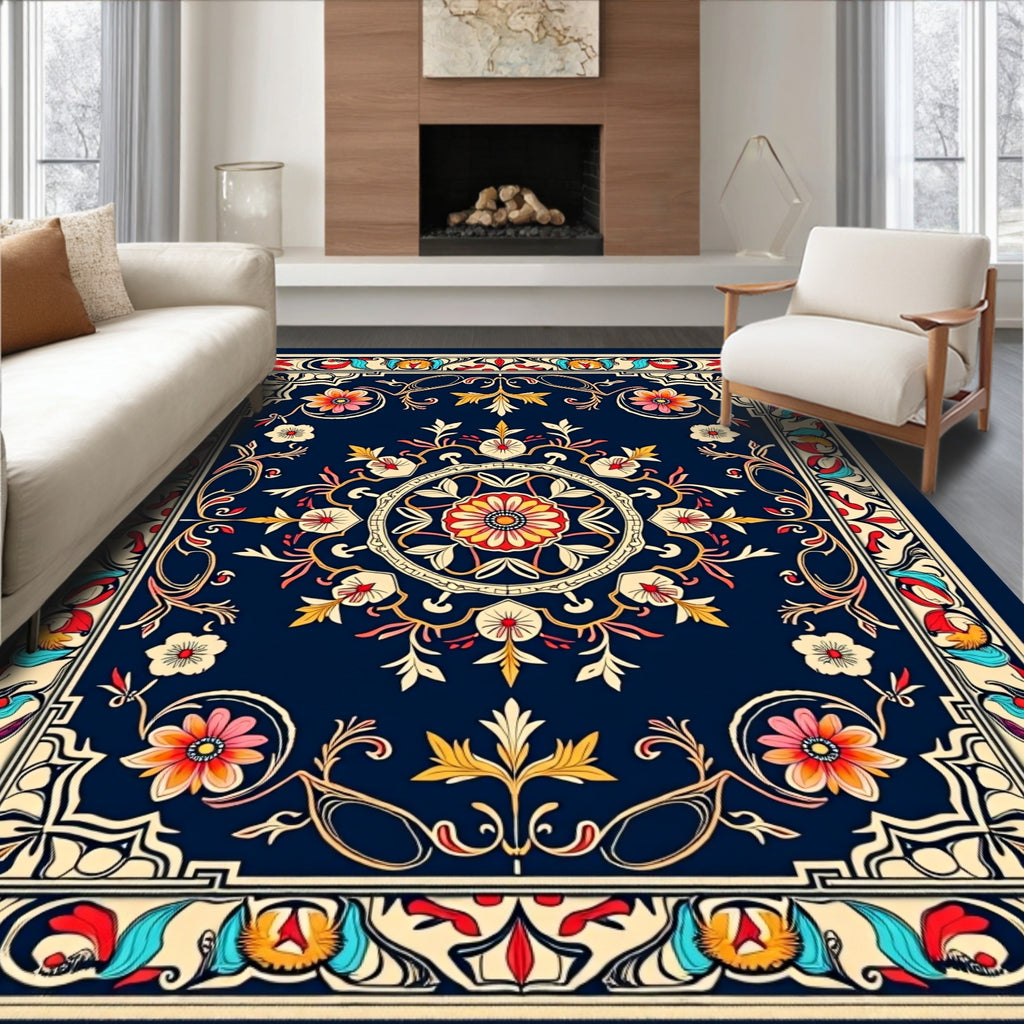 Vintage Floral Medallion Border Design Rug
