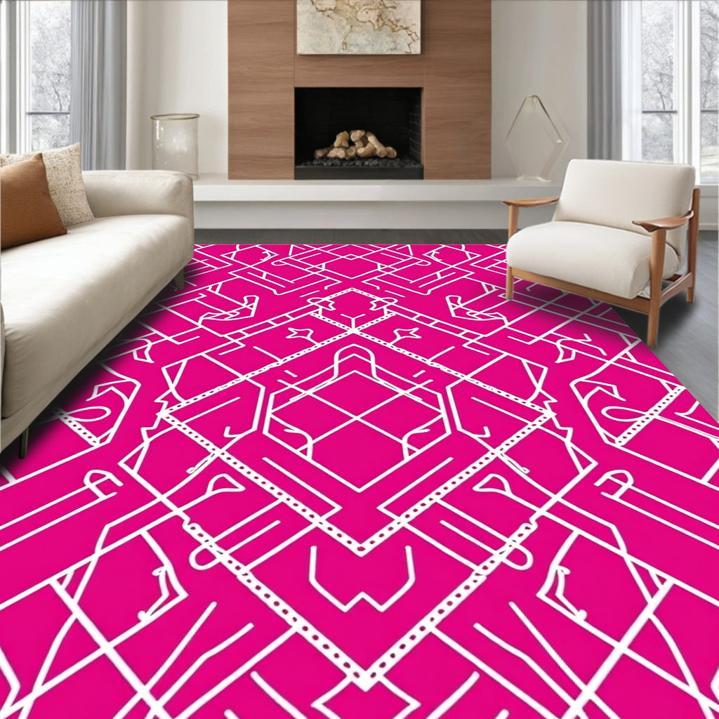 White Lines Geometric Pattern Rug