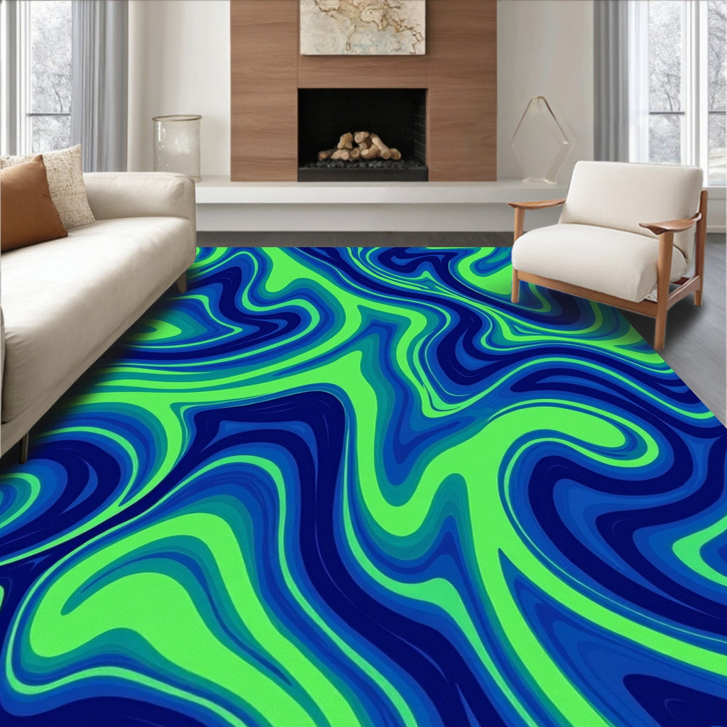 Blue Green Swirl Pattern Rug