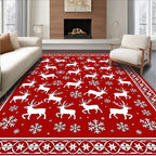 White Reindeer Snowflake Festive Pattern Rug