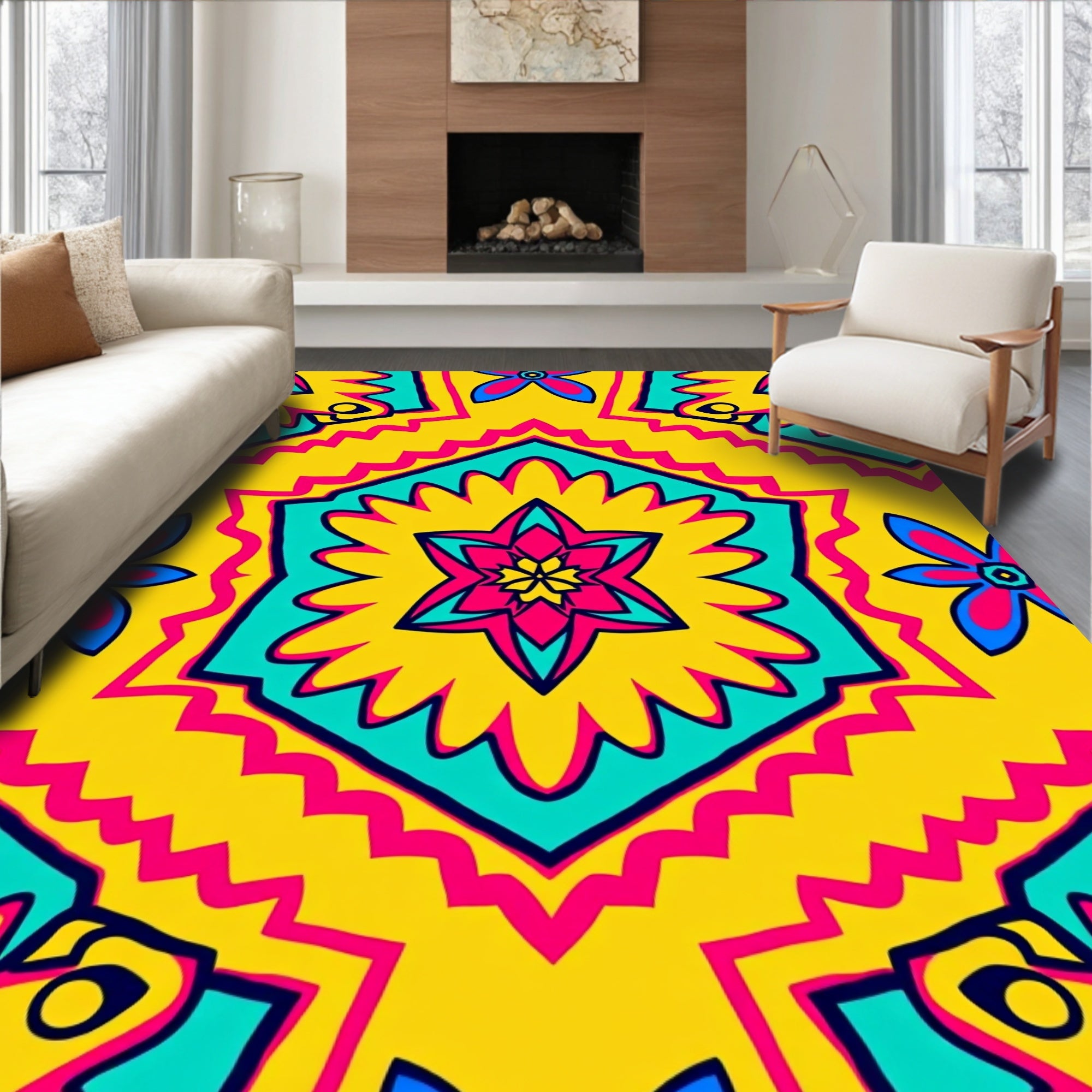 Vibrant Geometric Floral Pattern Rug