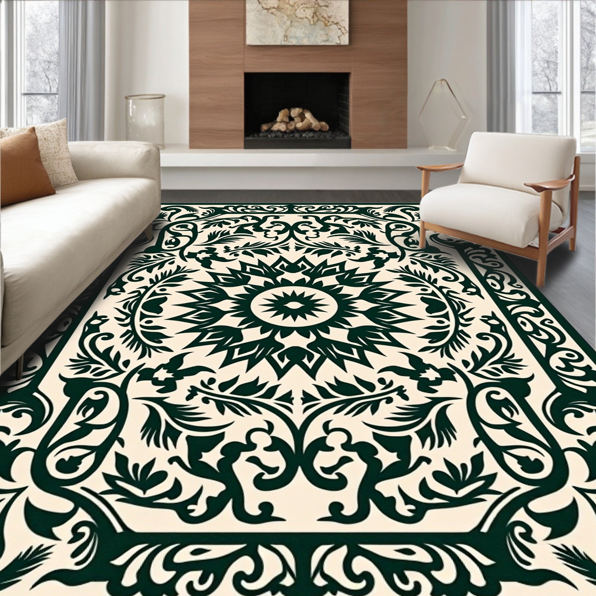 Ornamental Floral Medallion Pattern Rug