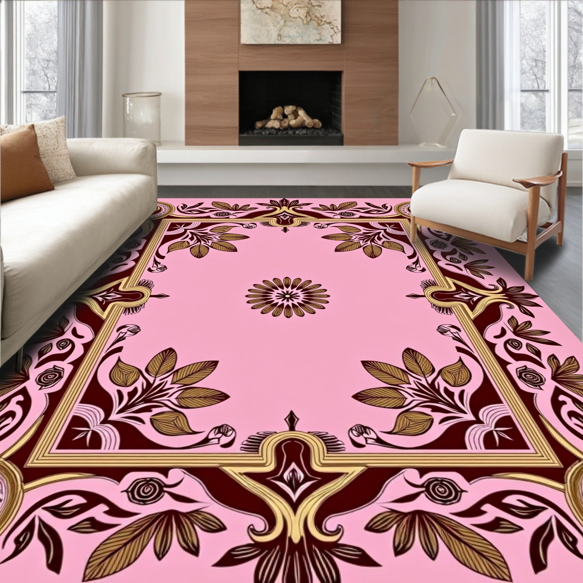 Elegant Floral Border With Center Medallion Rug