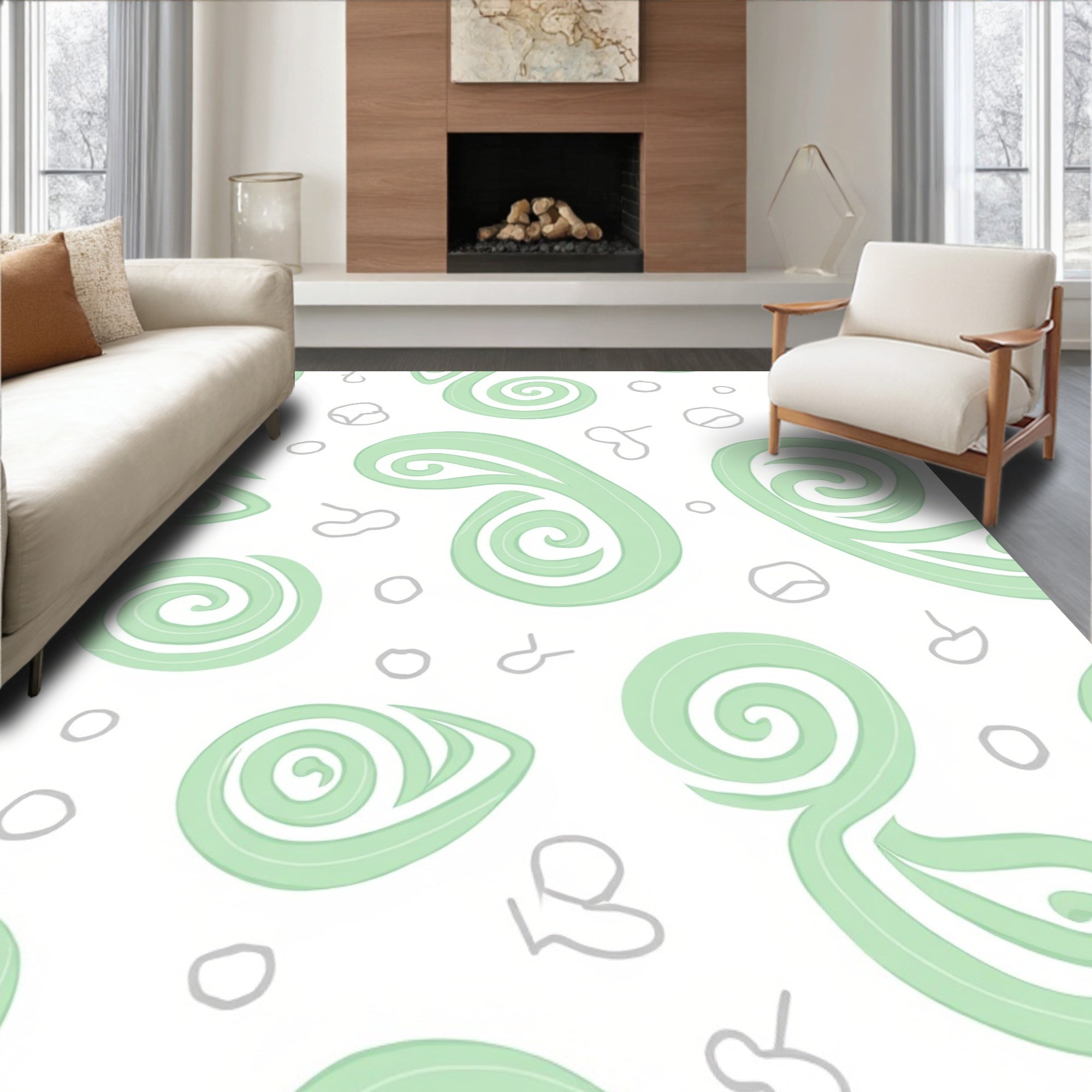 Soft Green Abstract Swirl Pattern Rug
