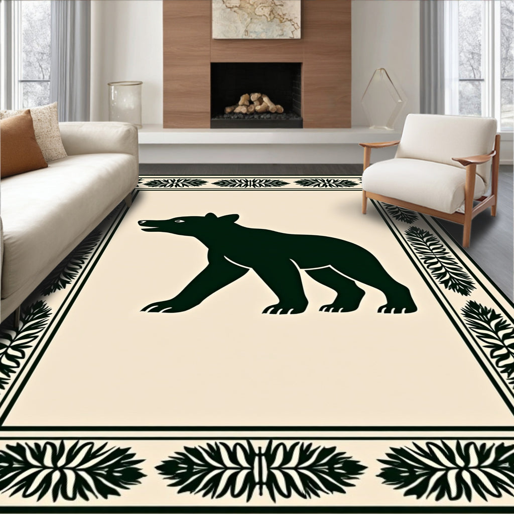Bold Bear Forest Silhouette Border Design Rug