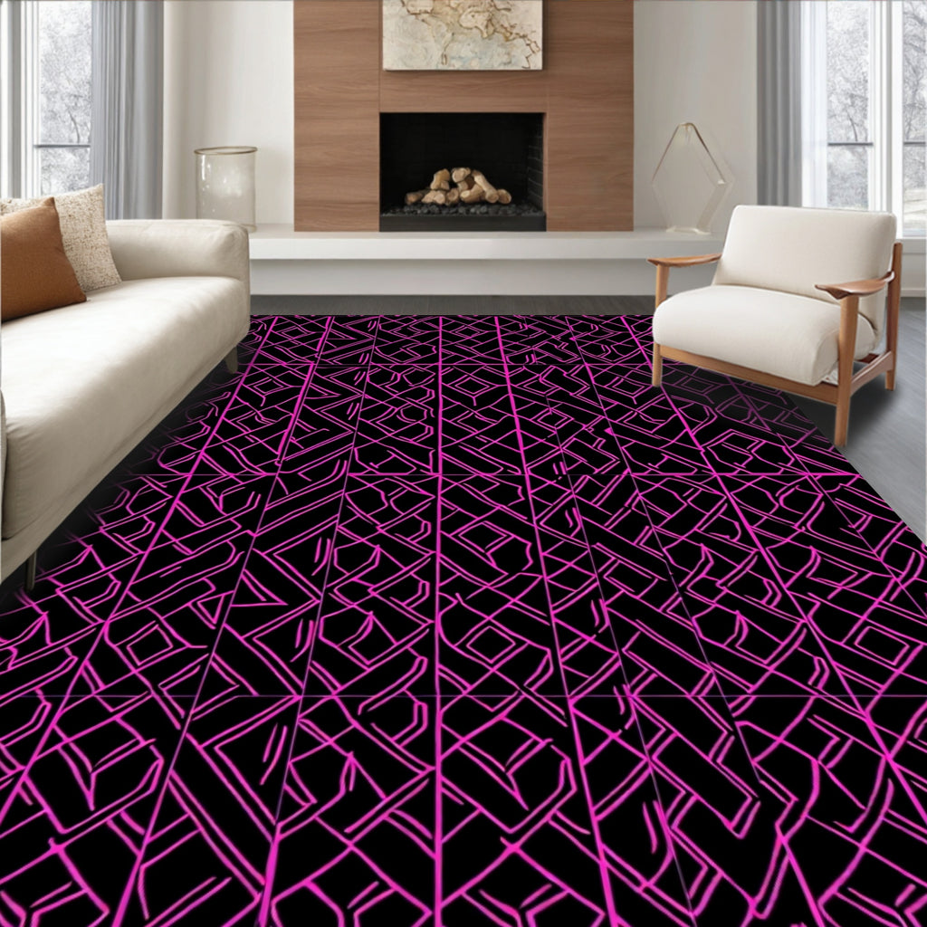 Vibrant Pink Linear Geometric Pattern Rug