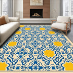 Blue Yellow Floral Medallion Geometric Design Rug