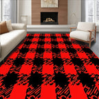 Bold Red And Black Plaid Design Rug