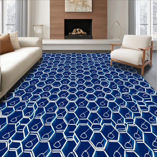 Abstract Hexagonal Blue Pattern Rug