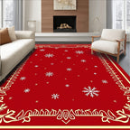 Red Snowflake Scroll Border Design Rug
