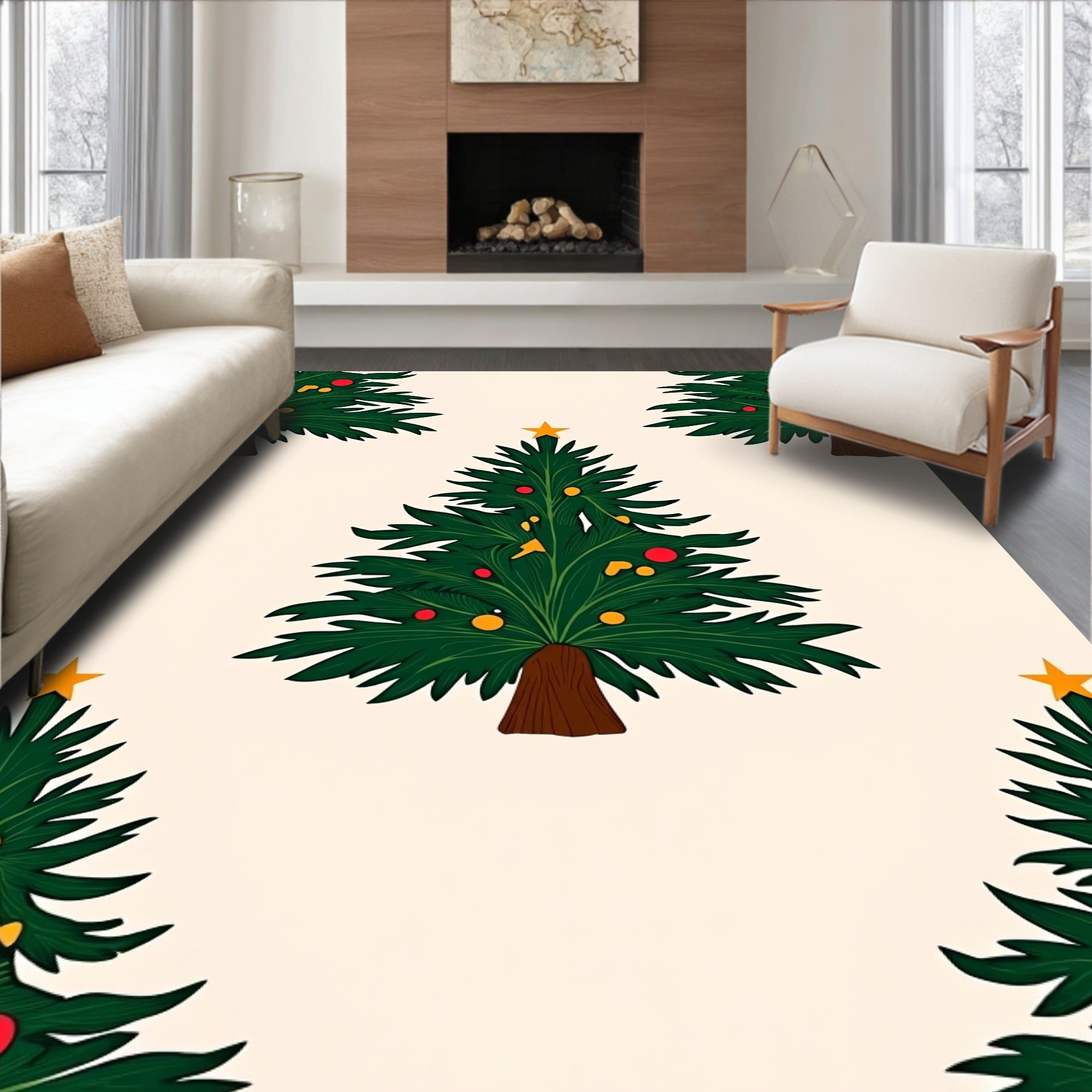 Festive Christmas Tree Pattern Rug