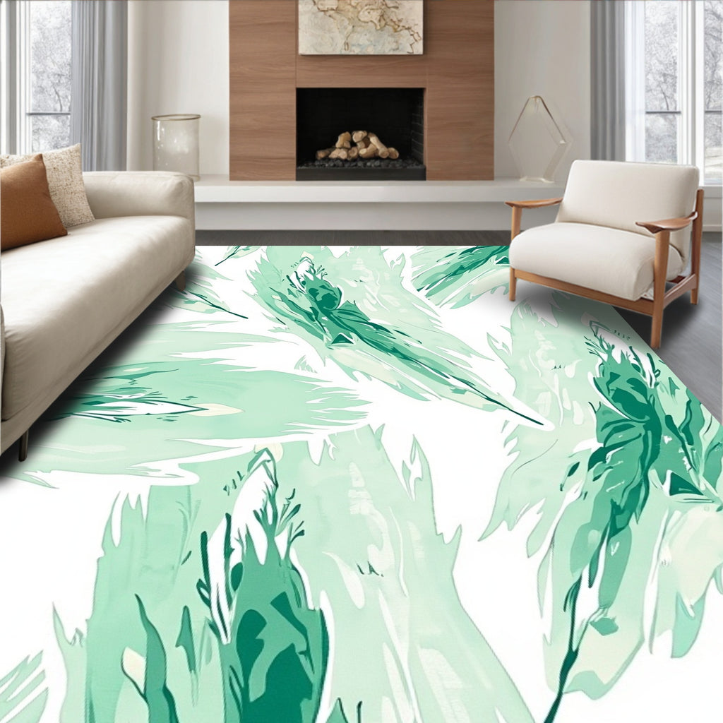 Abstract Emerald Green Foliage Design Rug