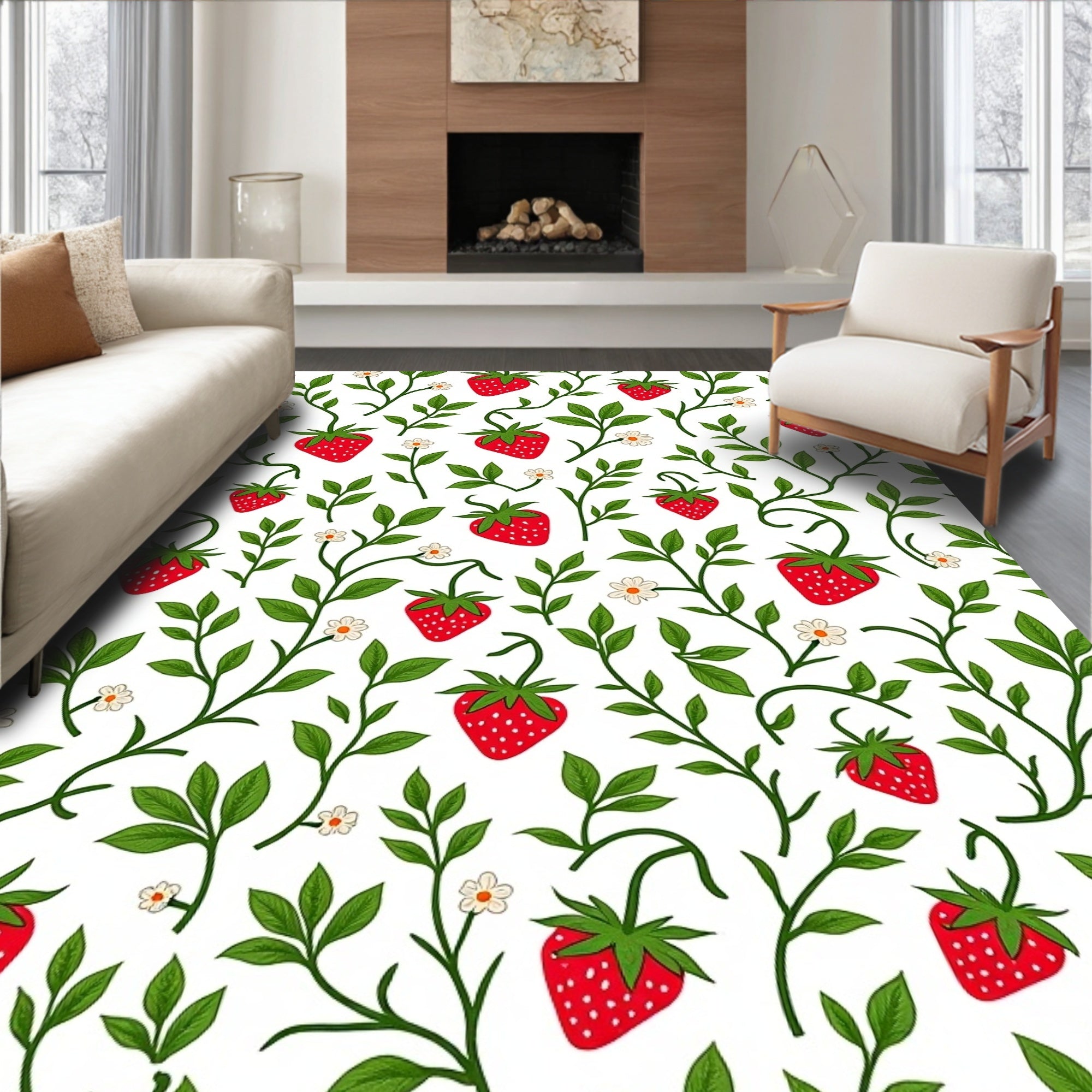 Vining Strawberry Floral Pattern Rug