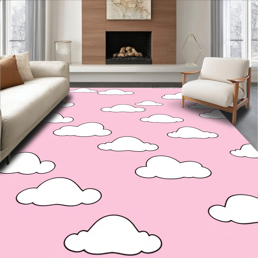 Whimsical Pink Clouds Pattern Rug
