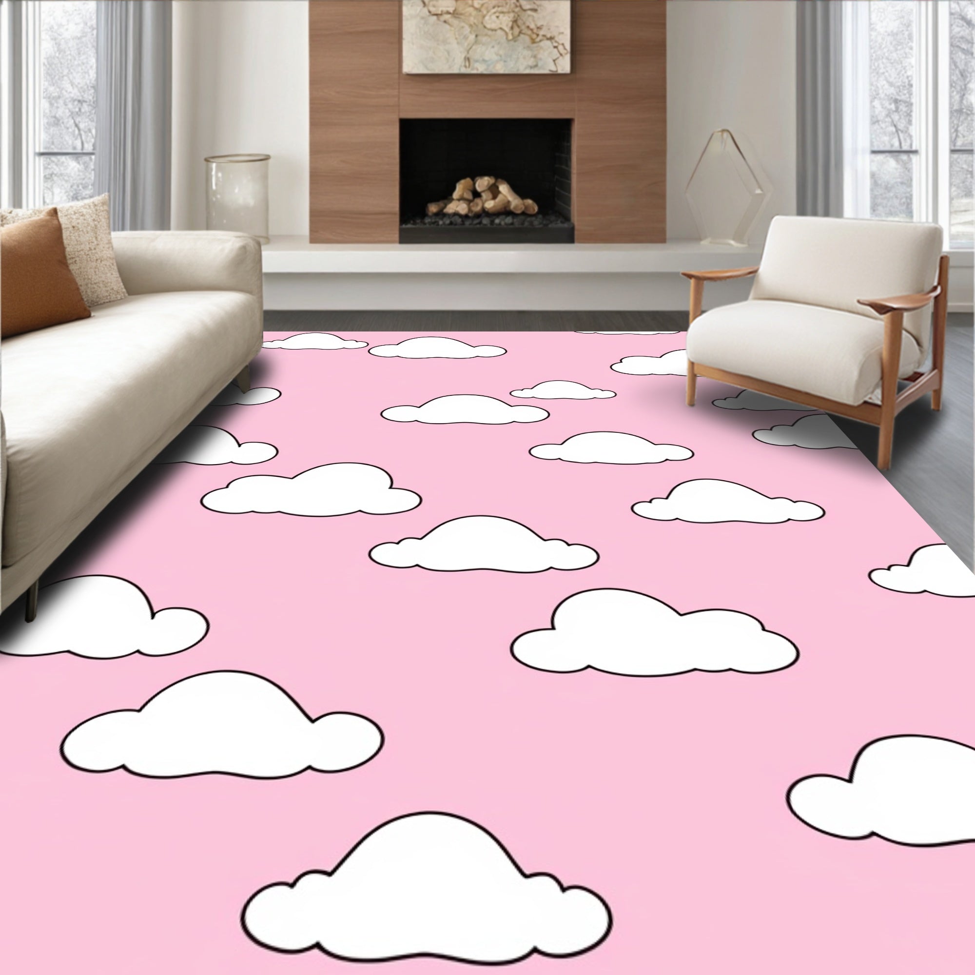 Whimsical Pink Clouds Pattern Rug
