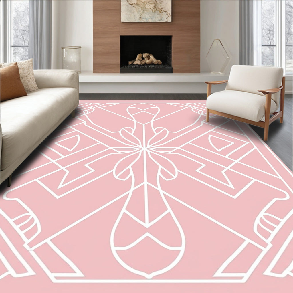 Soft Pink Geometric Floral Pattern Rug