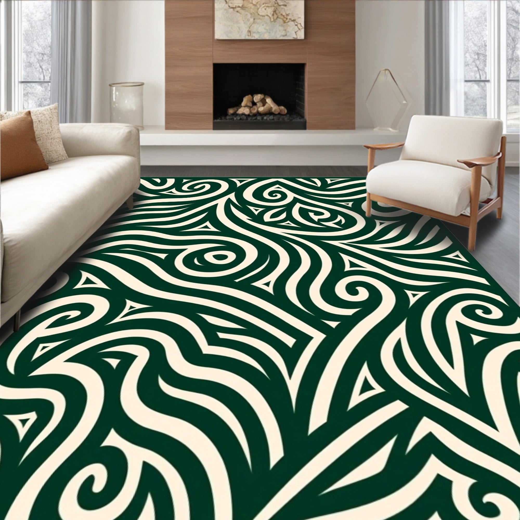 Organic Swirl Pattern Decorative Rug