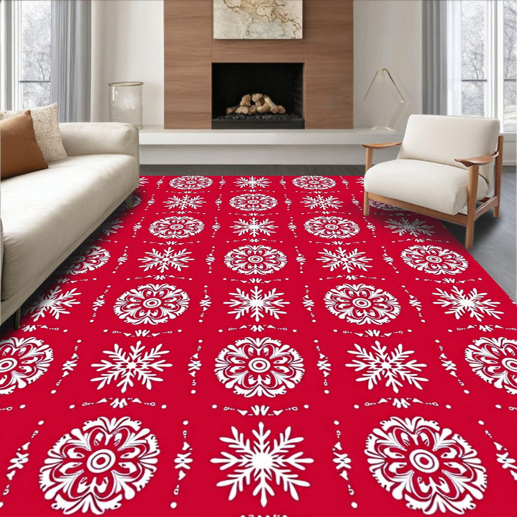 White Snowflake Floral Pattern Rug
