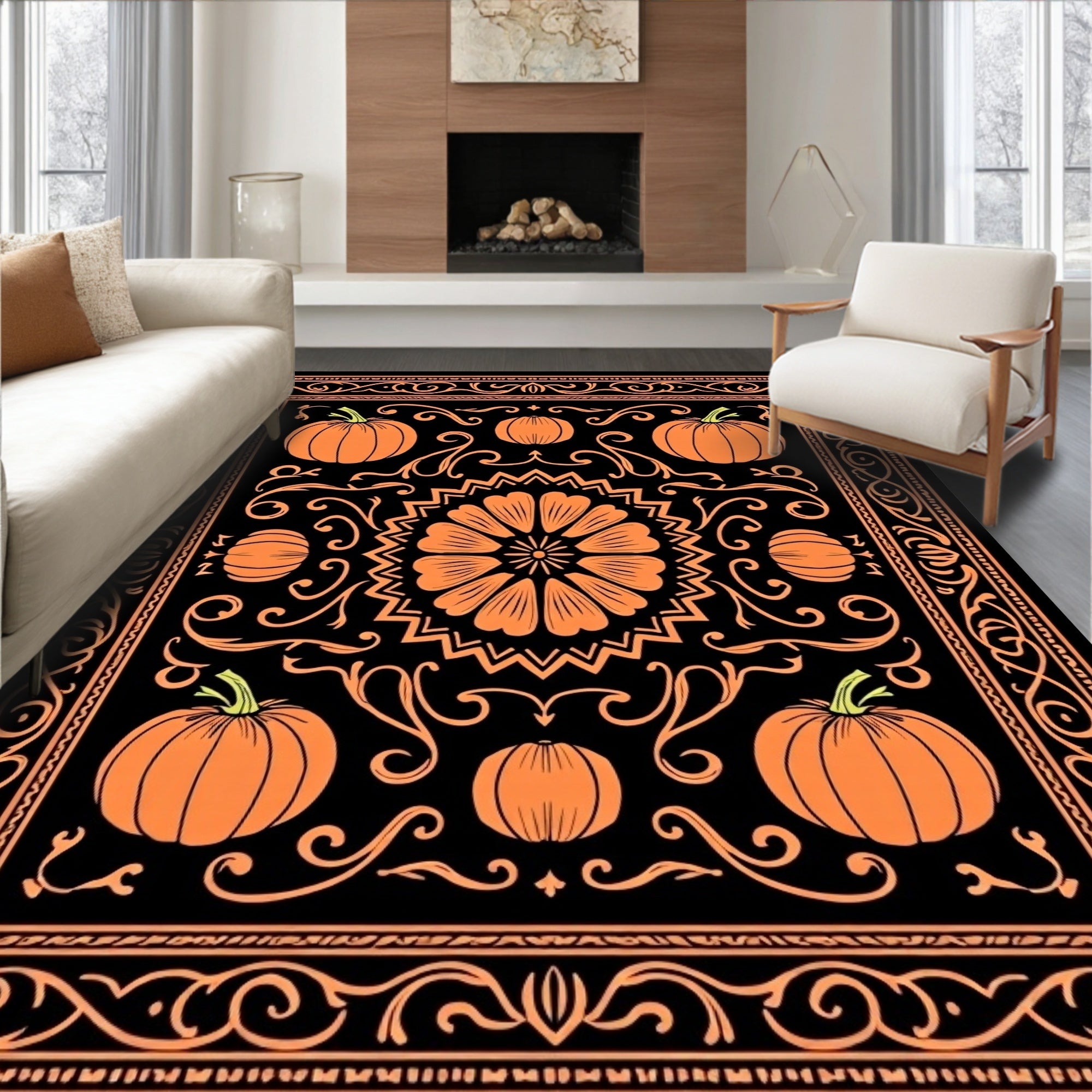 Orange Pumpkin Paisley Artwork Rug