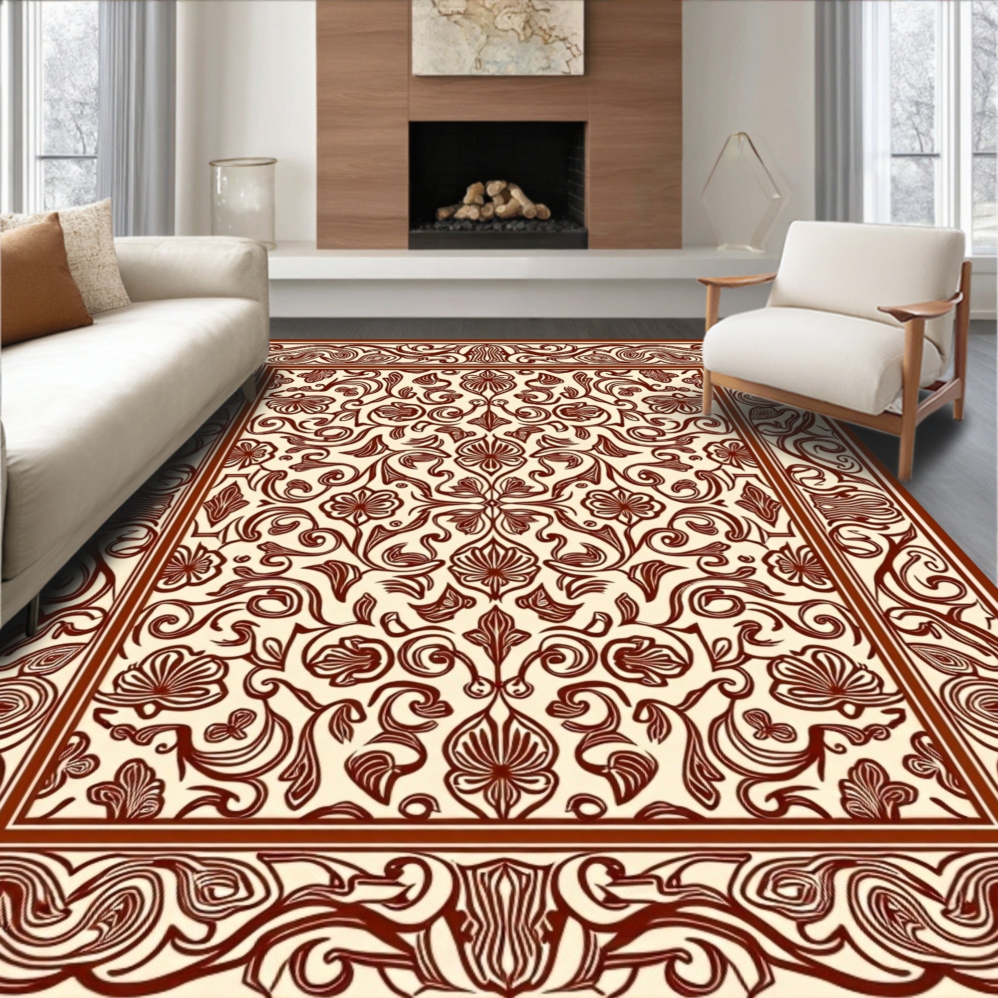 Intricate Floral Scrollwork Motif Rug