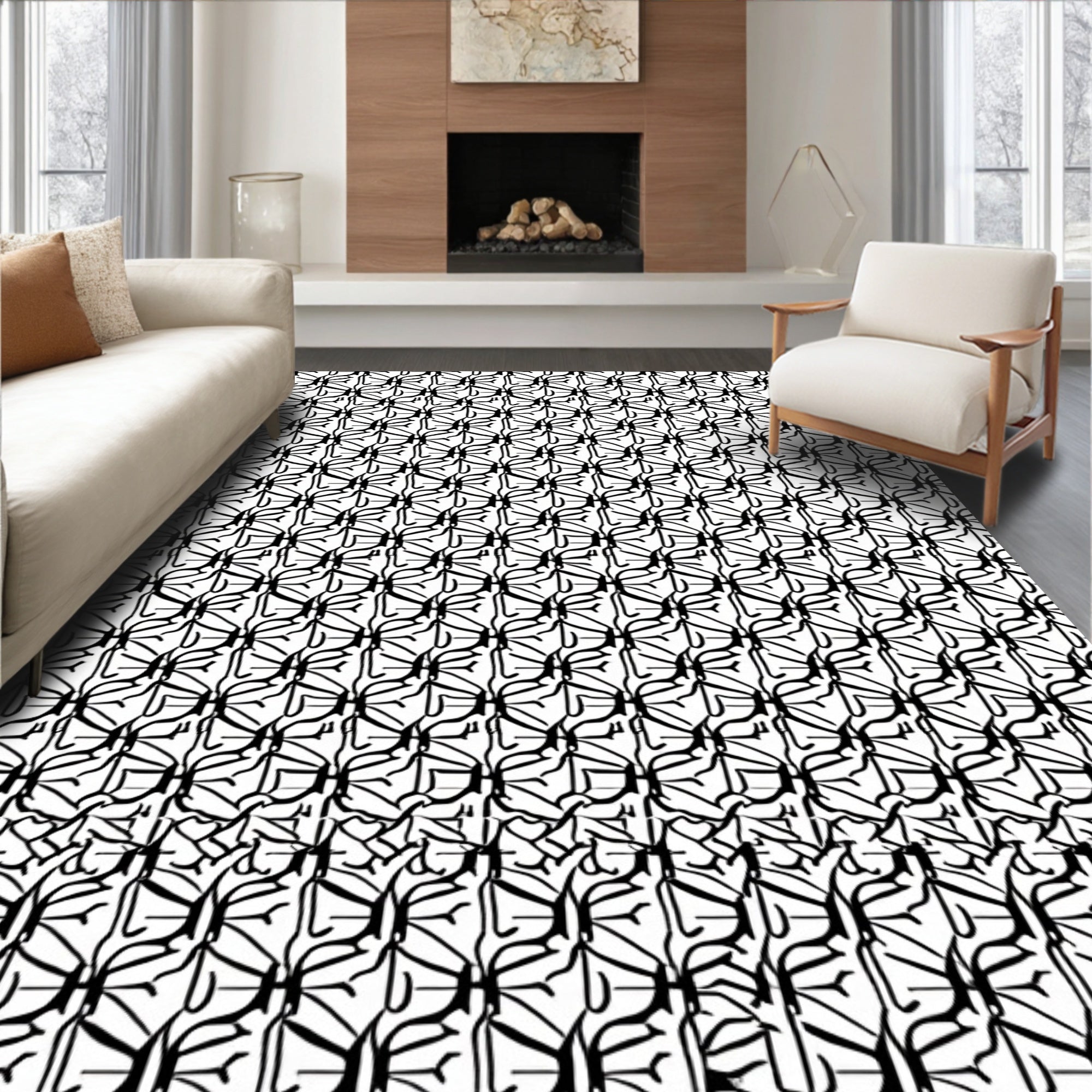 Modern Black Abstract Pattern Rug