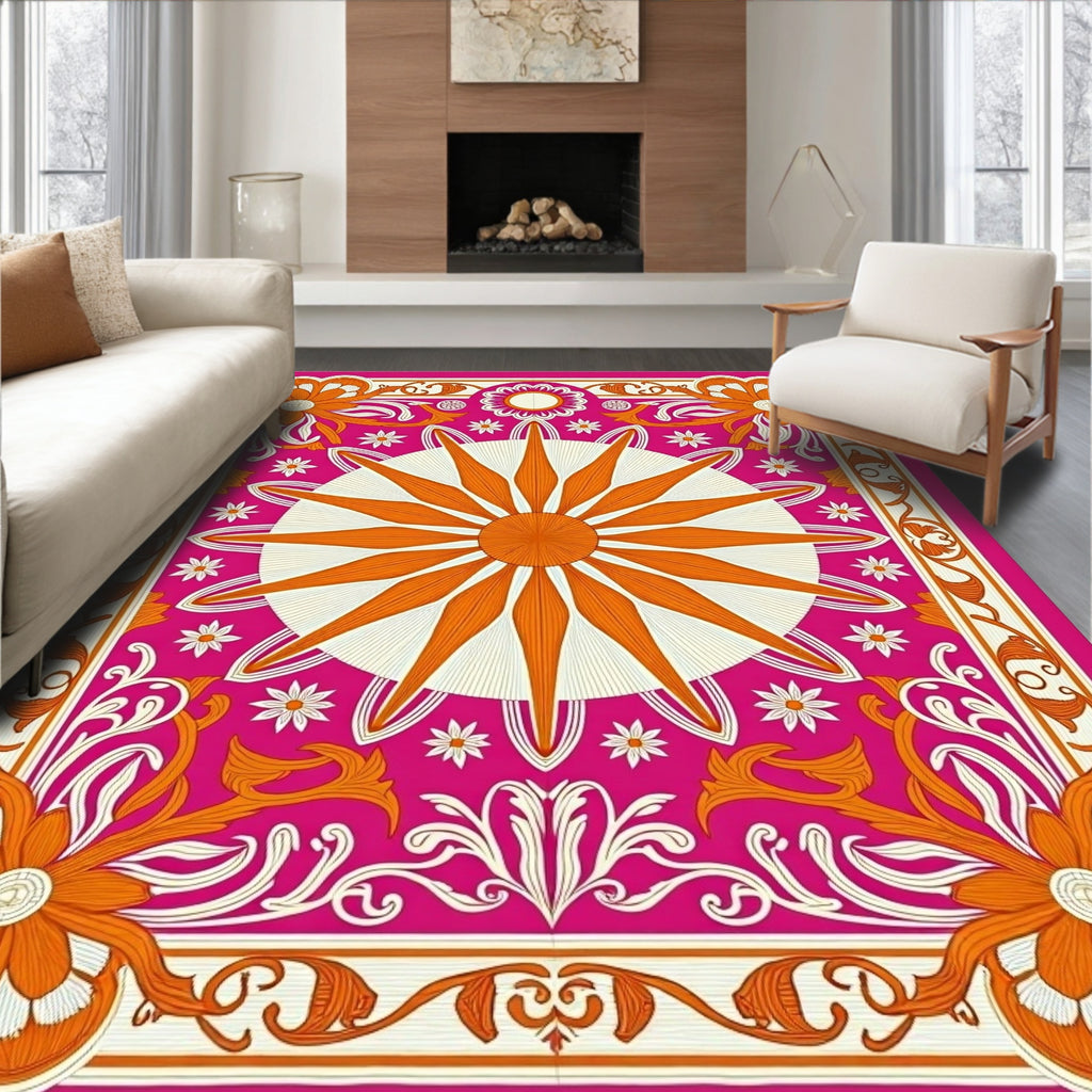 Radiant Fuchsia Sunburst Floral Rug
