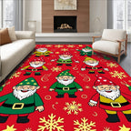 Whimsical Christmas Gnomes Snowflakes Red Rug