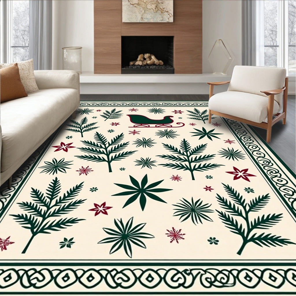 Winter Sleigh And Leaf Pattern Rug
