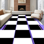 Geometric Black White Purple Checker Rug
