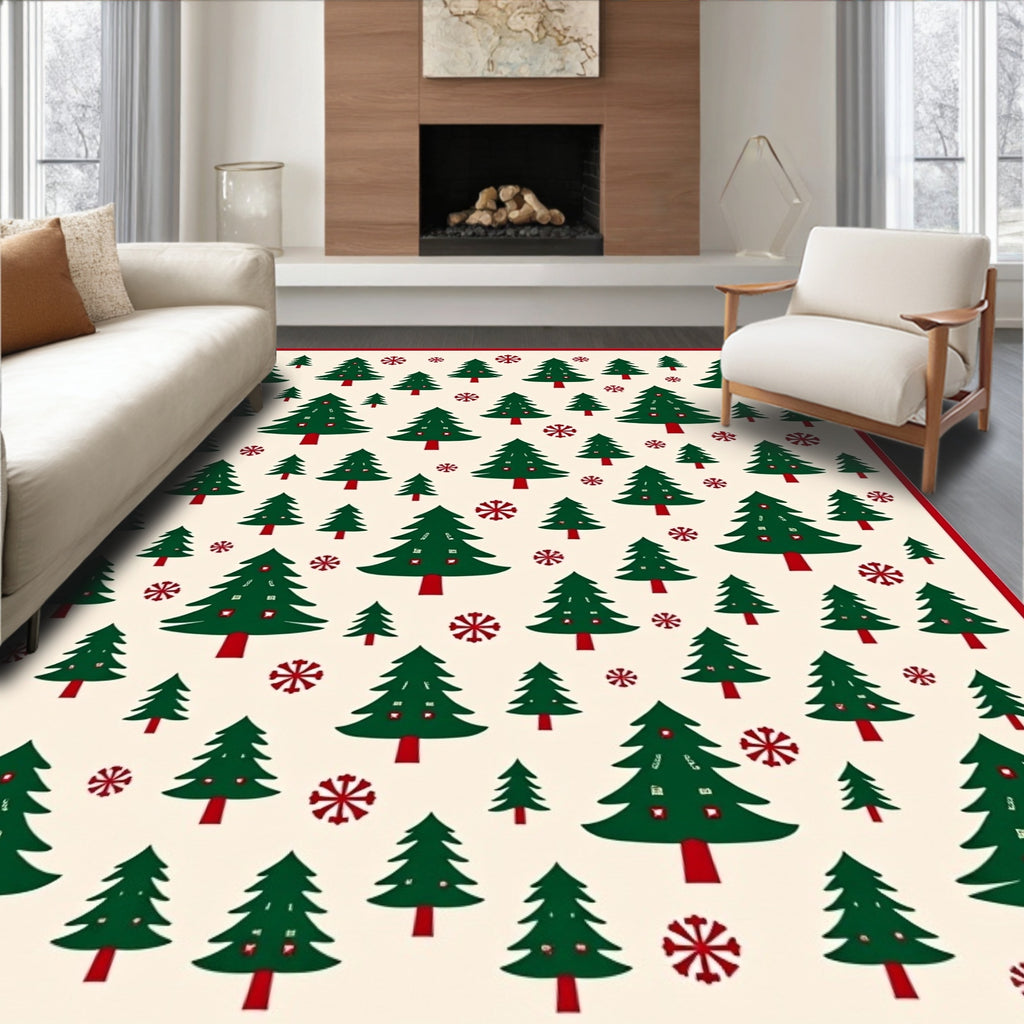 Festive Trees Snowflakes Pattern Rug