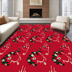 Festive Red Reindeer Holly Garland Pattern Rug