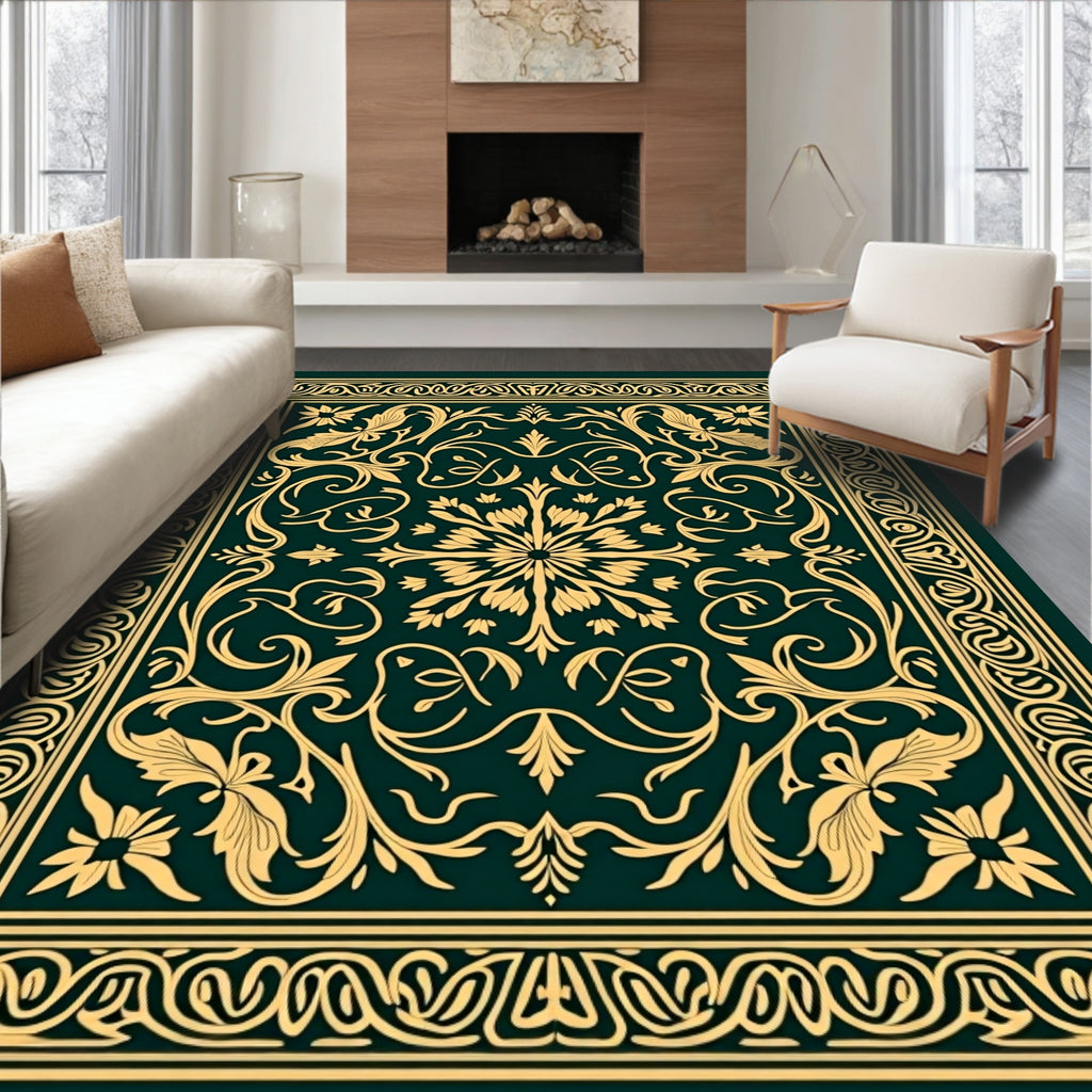 Ornate Floral With Vine Swirl Design Rug