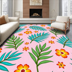 Vibrant Tropical Floral Leaf Pink Rug