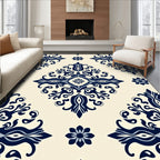 Classic Indigo Scrollwork Floral Motif Rug