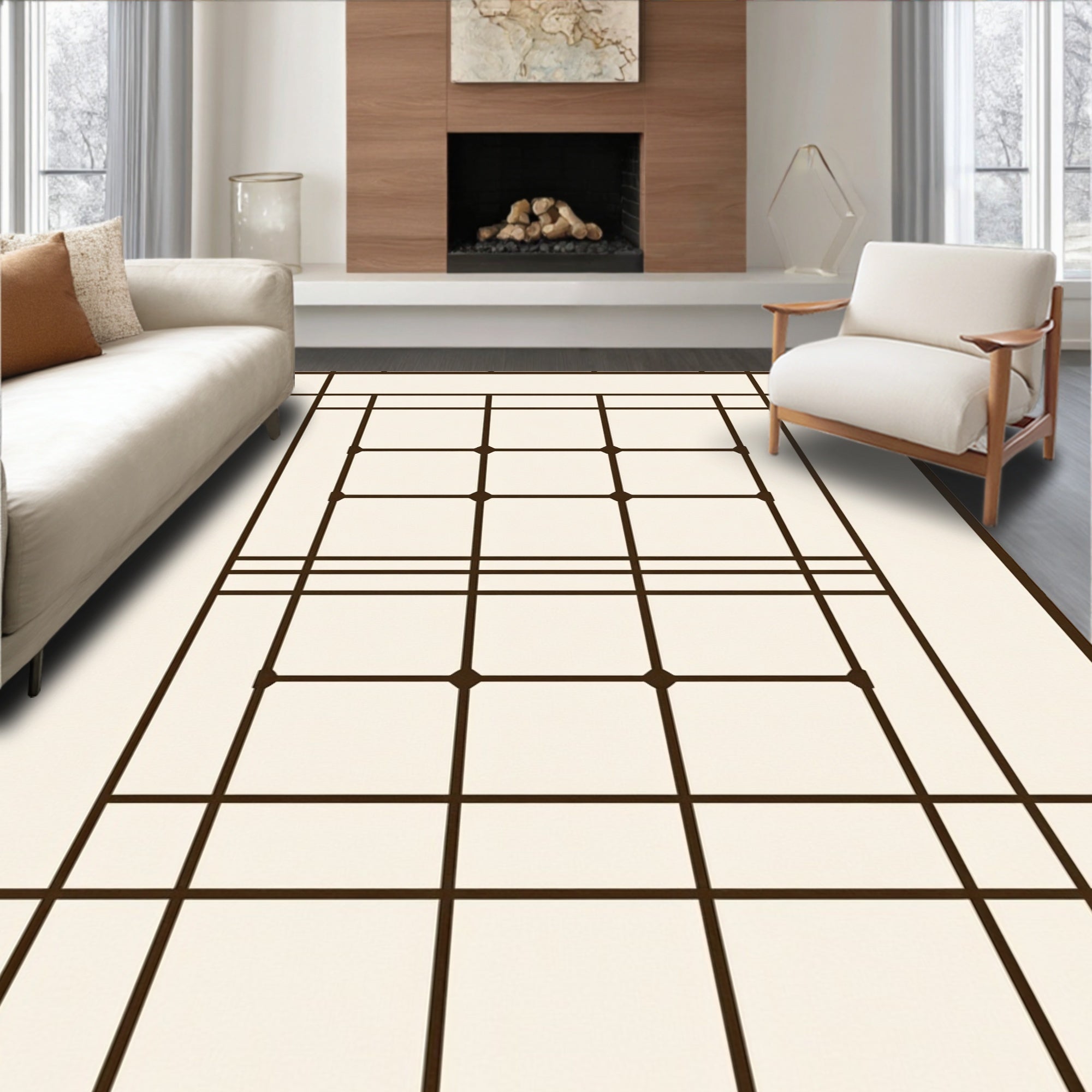 Modern Geometric Grid Pattern Rug