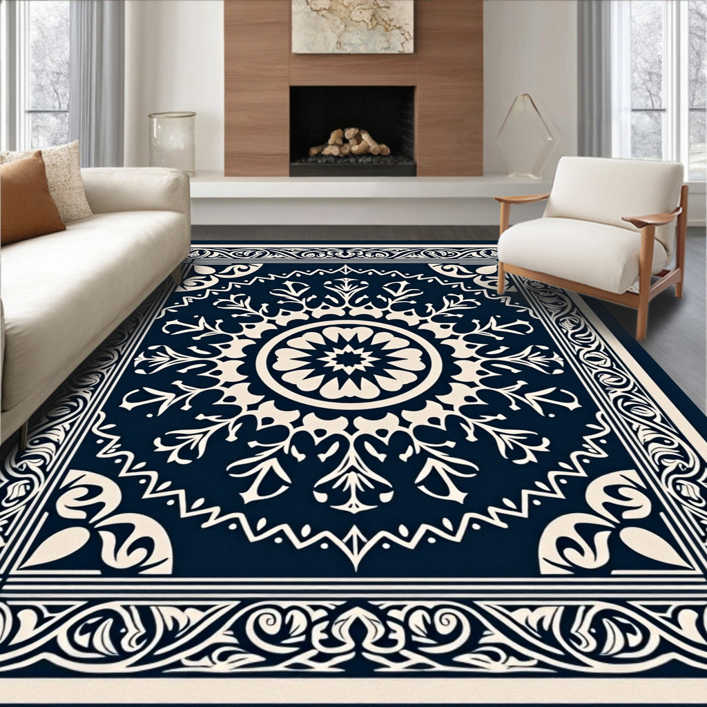 Ornate Floral Medallion Bordered Design Rug