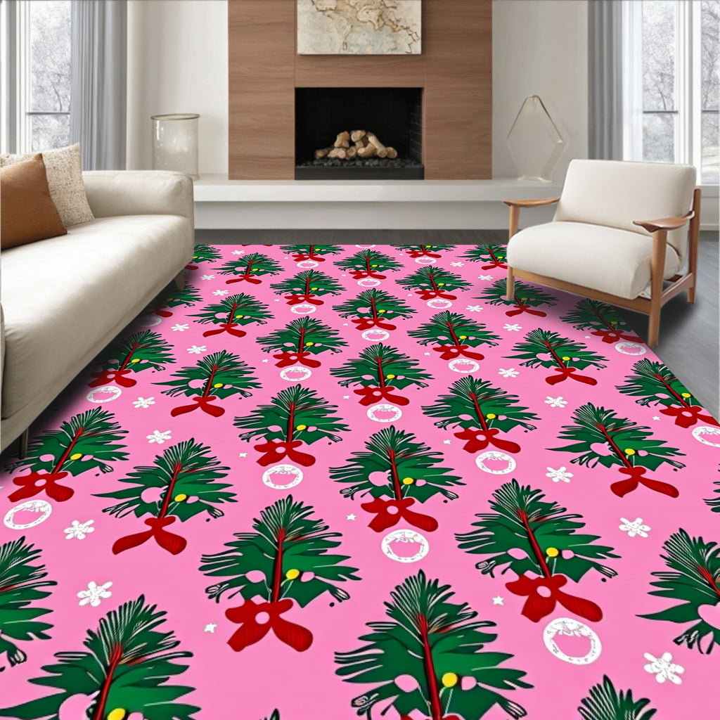 Pink Christmas Tree Garland Rug