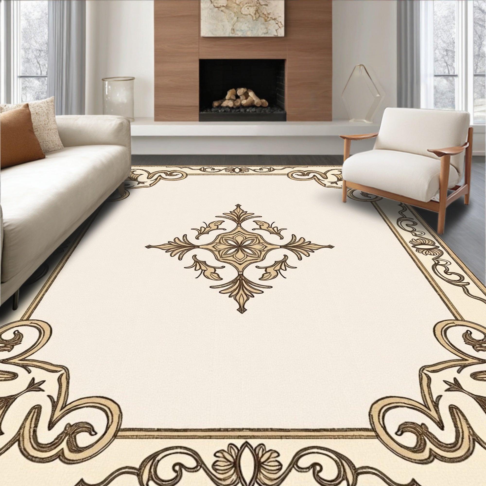 Classic Scrollwork Floral Pattern Rug