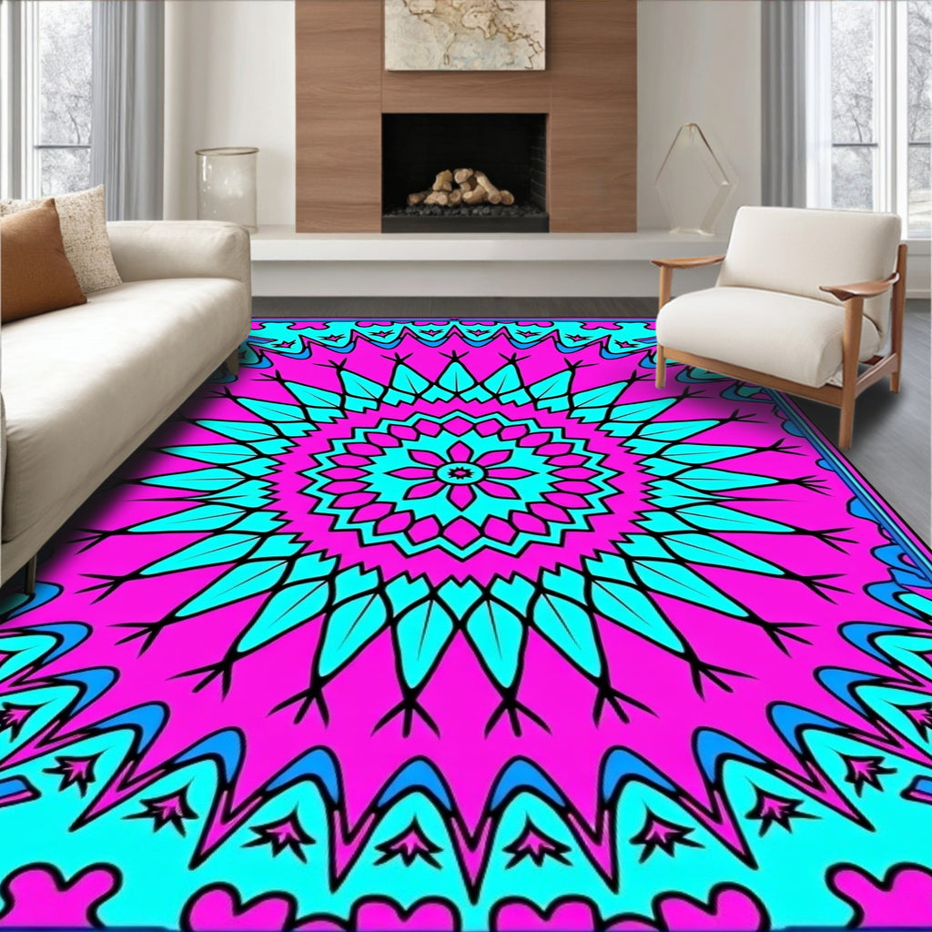 Bold Neon Mandala Pattern Rug