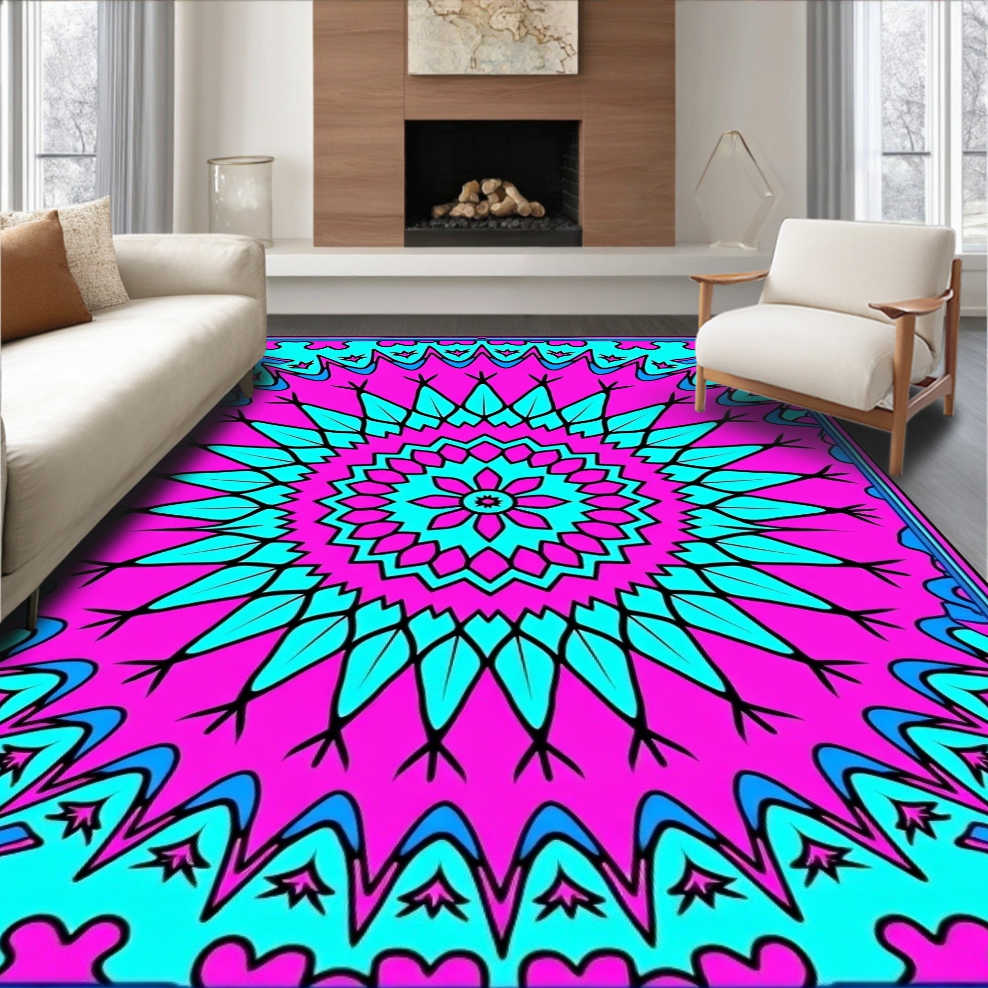 Bold Neon Mandala Pattern Rug