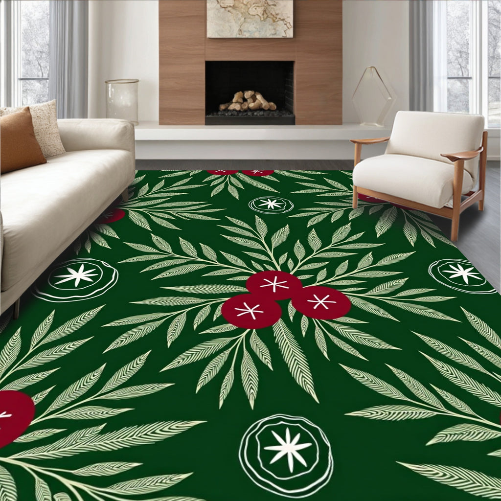 Crimson Berry Leafy Sprig Rug