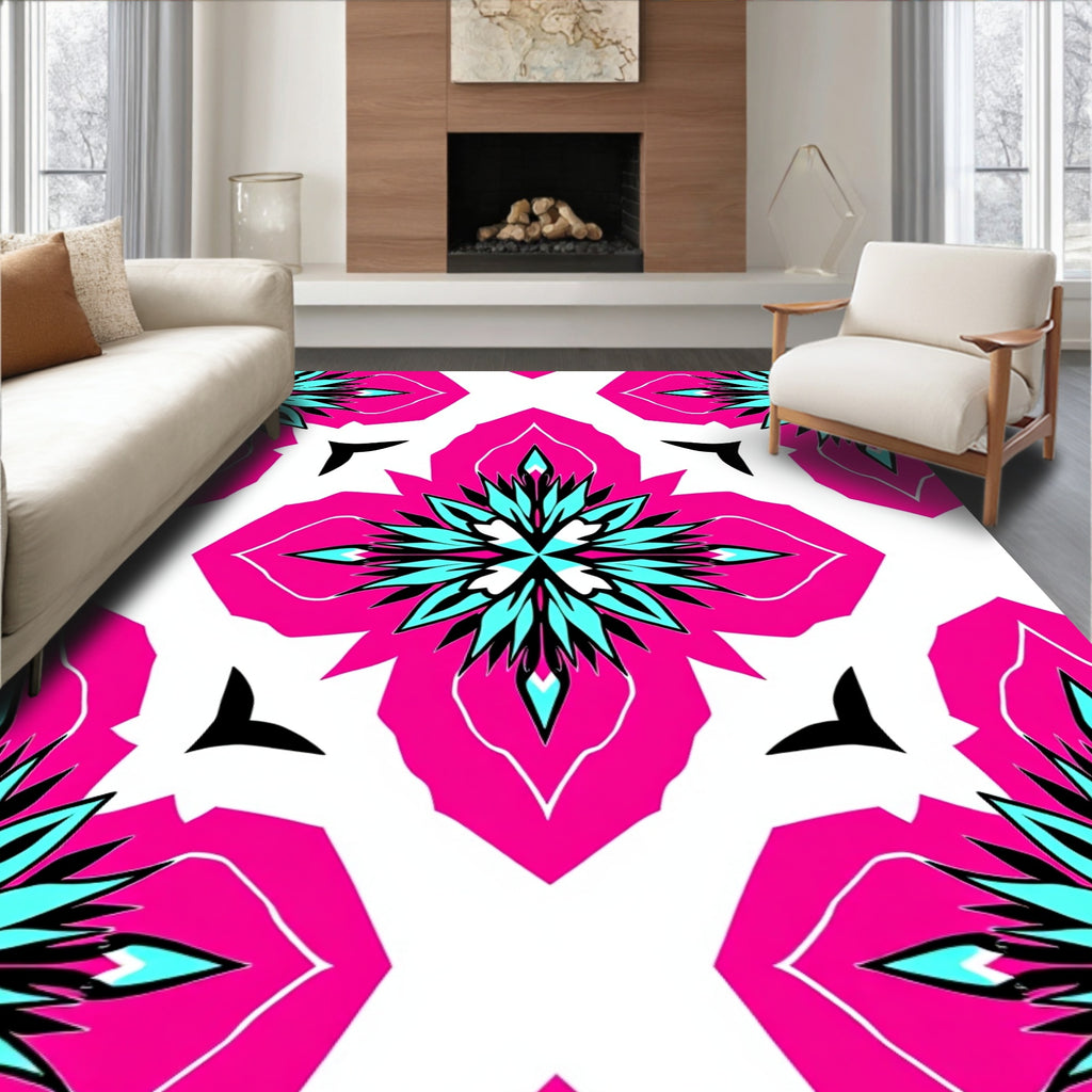 Bold Pink and Teal Starburst Design Rug
